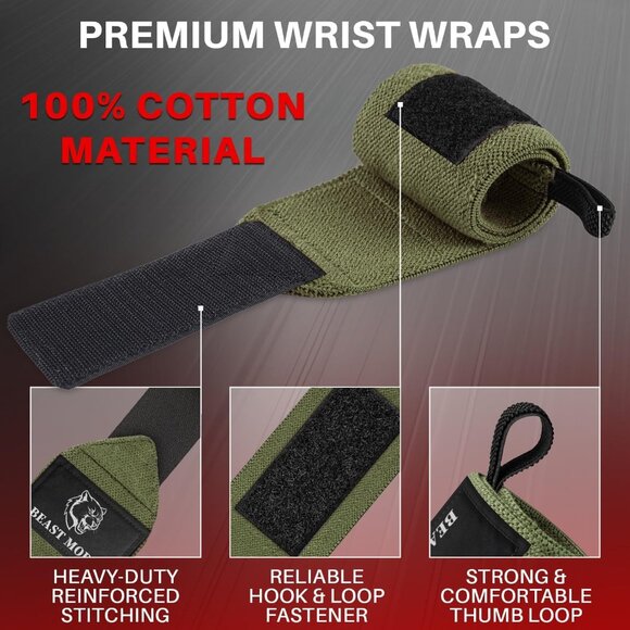 Weightlifting 18" & 12" Wrist Wraps with Thumb Loop โ Heavy Duty Wrist Workout B - Picture 2 of 3